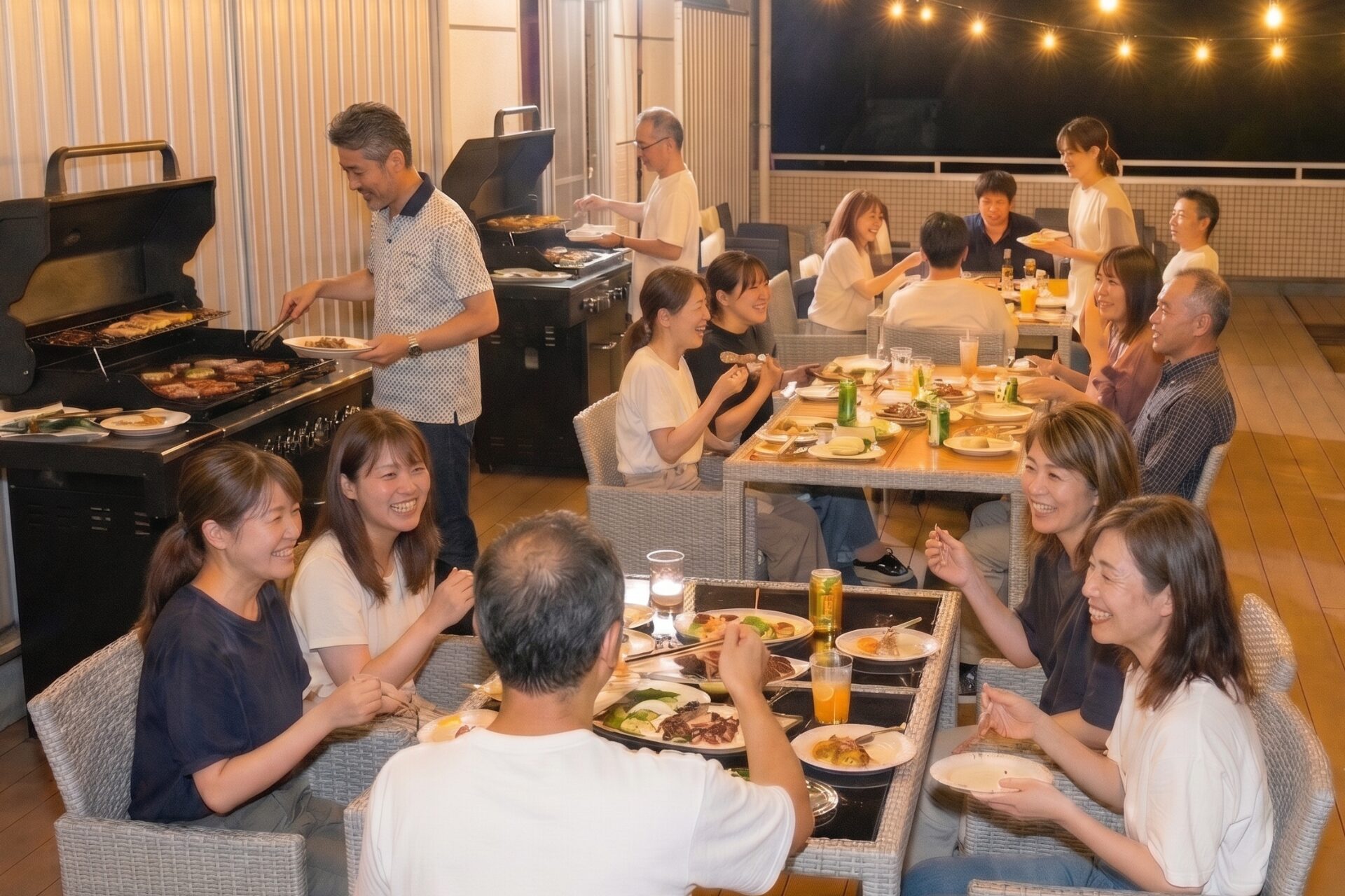 伊豆irohaで食事を楽しむグループ
